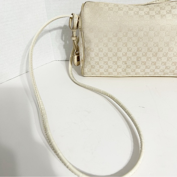 Vintage Liz Claiborne Crossbody Bag Fabric Monogram Pattern Leather Trim Lined - Picture 5 of 15